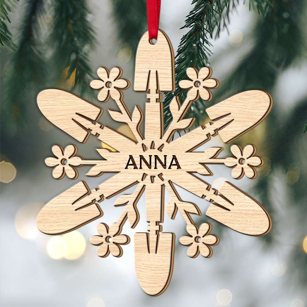 Gardening Snowflake, Personalized 2 Layered Mix Ornament, Christmas Gift - Ornament - GoDuckee