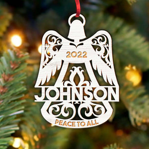 Personalized Memorial Wood Ornament - Angel Wings Bell Shape, Peace To All - Ornament - GoDuckee