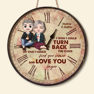 I Wish I Could Turn Back The Clock, Old Couple Back In Time - Wood Sign - GoDuckee