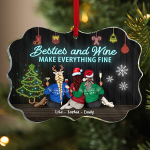 Besties And Wine Make Everything Fine, Christmas Drinking Besties Sisters Medallion Acrylic Ornament - Ornament - GoDuckee