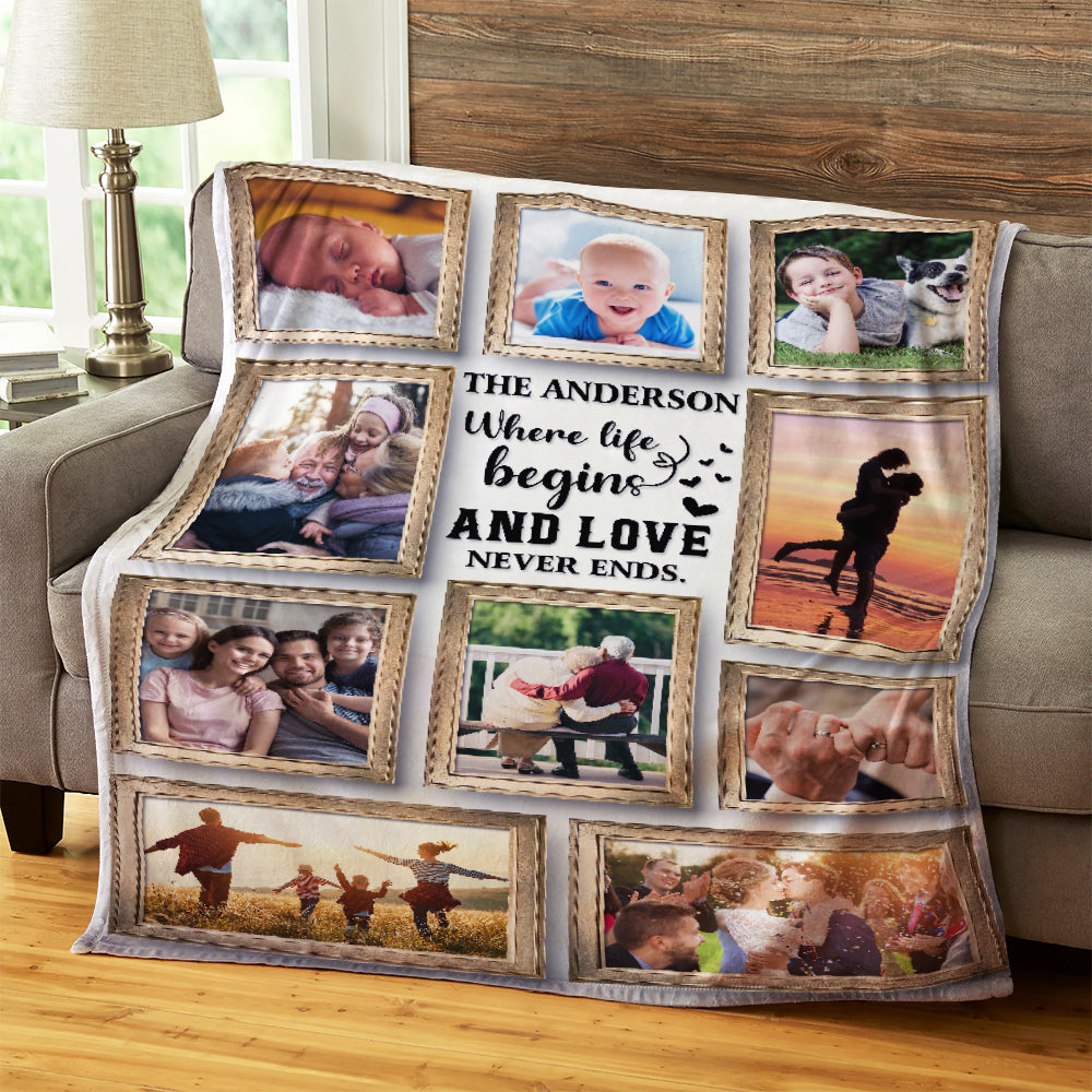 Family Where Life Begins And Love Never Ends, Personalized Blanket - Upload Image - Blanket - GoDuckee