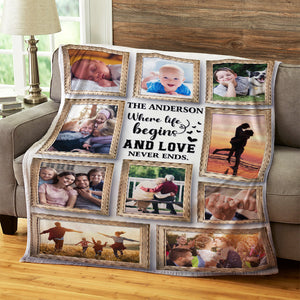 Family Where Life Begins And Love Never Ends, Personalized Blanket - Upload Image - Blanket - GoDuckee