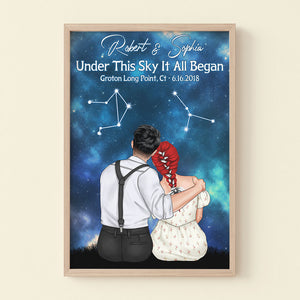 Under This Sky It All Began Personalized Zodiac Couple Canvas Print, Gift For Couple - Poster & Canvas - GoDuckee