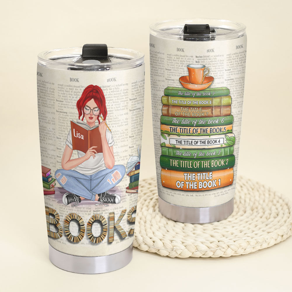 Personalized Book Lover Tumbler Cup, Custom Book Titles, Gift For Her - Tumbler Cup - GoDuckee