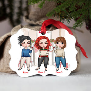 Friends Christmas Cheer - Personalized Ornament - Gift for Friends - Front Girl Doll - Ornament - GoDuckee