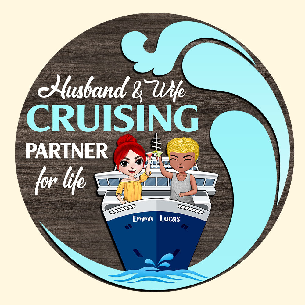 Husband & Wife Cruising Partner For Life Personalized Couple 2 Layers Wood Sign Gift For Couple - Wood Sign - GoDuckee
