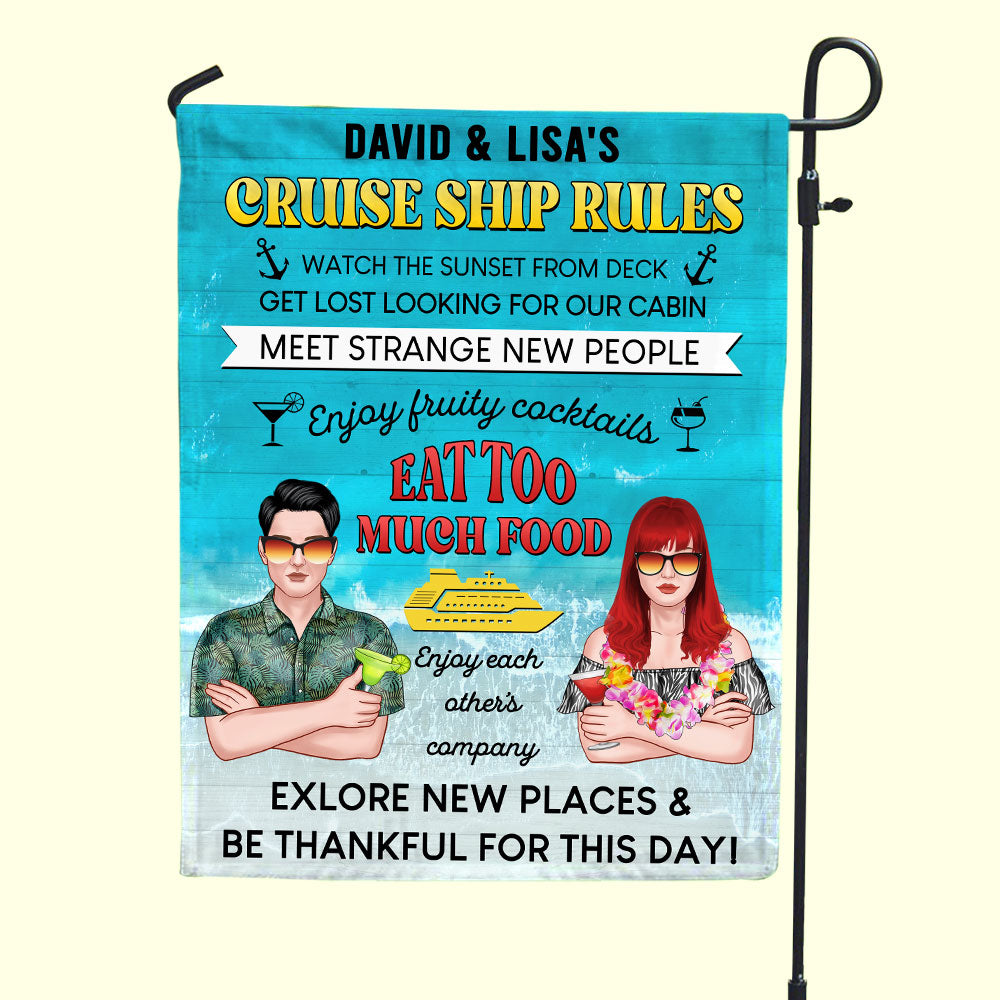 Personalized Cruise Couple Flag - Cruise Ship Rules - Couple With Arms Crossed - Flag - GoDuckee