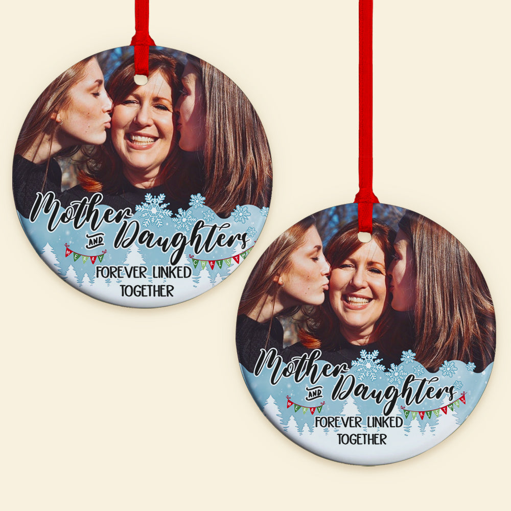 Mother and Daughter Forever Linked Together, Personalized Round Ceramic Ornament - Ornament - GoDuckee