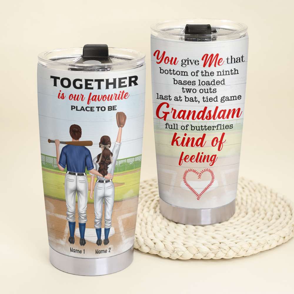 Personalized Baseball Couple Tumbler Together Is My Favorite Place To Be - Tumbler Cup - GoDuckee