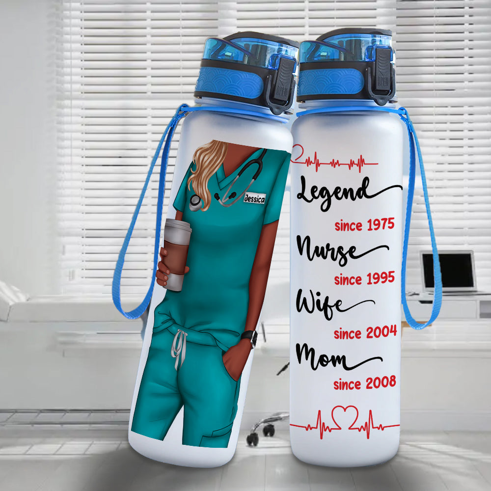 Personalized Nurse Water Tracker Bottle - She Works Willingly With Her -  GoDuckee