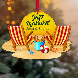 Just Married Personalized Newlywed Couple Ornament, Christmas Tree Decor - Ornament - GoDuckee