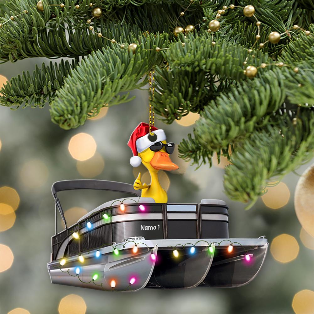 Pontoon Duck Couple - Personalized Christmas Ornament - Christmas Gift For Pontoon Lovers - Ornament - GoDuckee