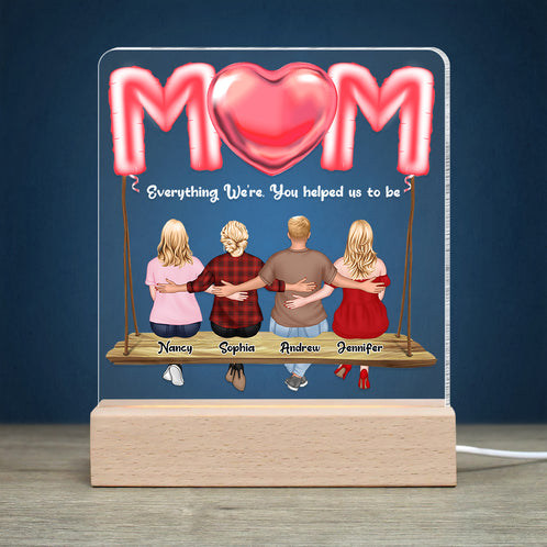 Mother’s Love Is Peace, Mom And Children Personalized 3D Led Light Wooden Base, Gift For Mother's Day - Led Night Light - GoDuckee