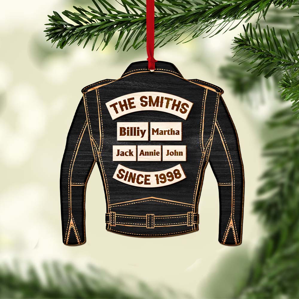 Family Biker Jacket Custom Patches Personalized Ornament, Christmas Gift For Motorcycle Lovers - Ornament - GoDuckee