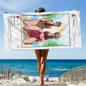 Tans Fade But Memories Last Forever - Personalized Beach Towel - Gifts For Big Sister, Sistas, Girls Trip - Instagram Frame - Beach Towel - GoDuckee