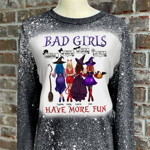 Personalized Witch Besties Bleached T-shirt, Bad Girls Have More Fun - Shirts - GoDuckee