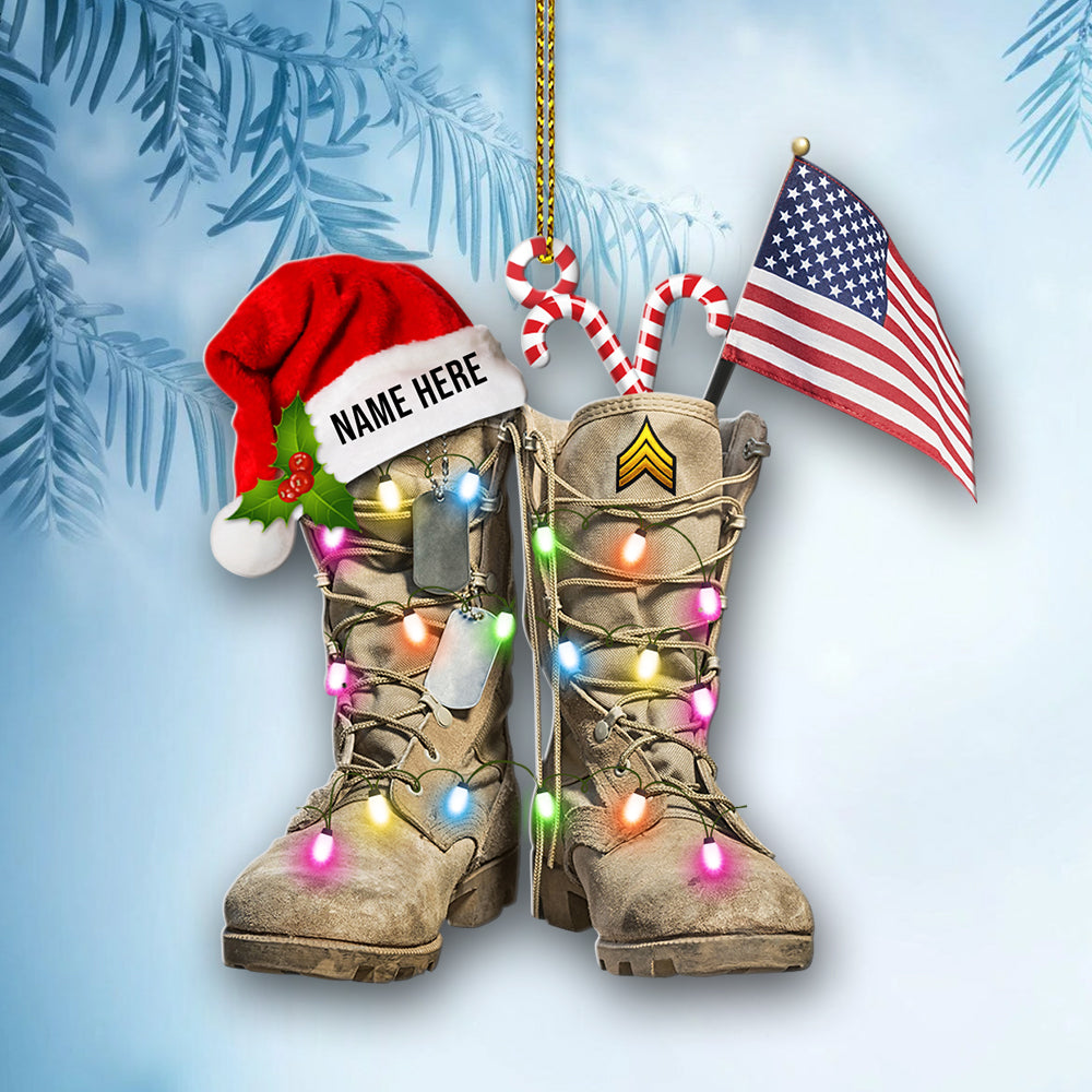 Military Boots With Amercian Flag - Personalized Christmas Ornament - Christmas Gift For Veteran - Ornament - GoDuckee