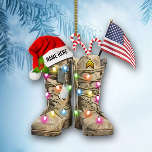 Military Boots With Amercian Flag - Personalized Christmas Ornament - Christmas Gift For Veteran - Ornament - GoDuckee