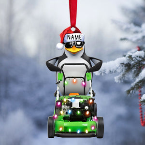 Lawn Mower Penguin With Christmas Light - Personalized Christmas Ornament - Gift For Gardening Lovers - Ornament - GoDuckee