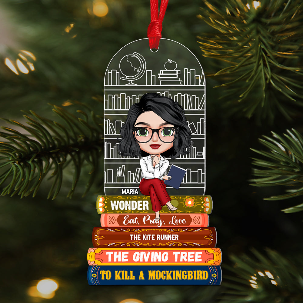 Girl Reading Book - Custom Book Titles, Personalized Acrylic Ornament, Christmas Gift For Teacher - Ornament - GoDuckee