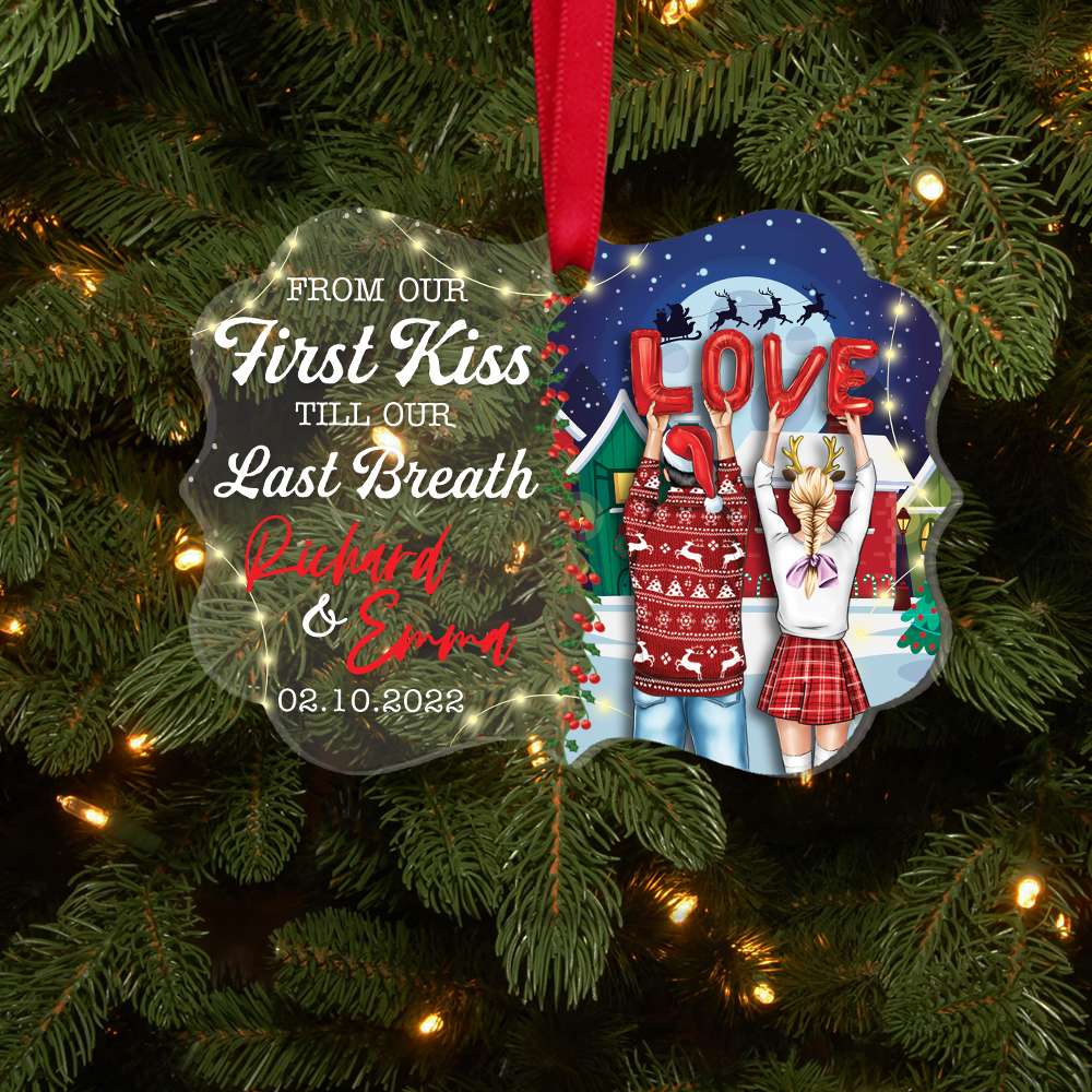 From Our First Kiss Till Our Last Breath, Personalized Couple Acrylic Ornament, Christmas Gift - Ornament - GoDuckee