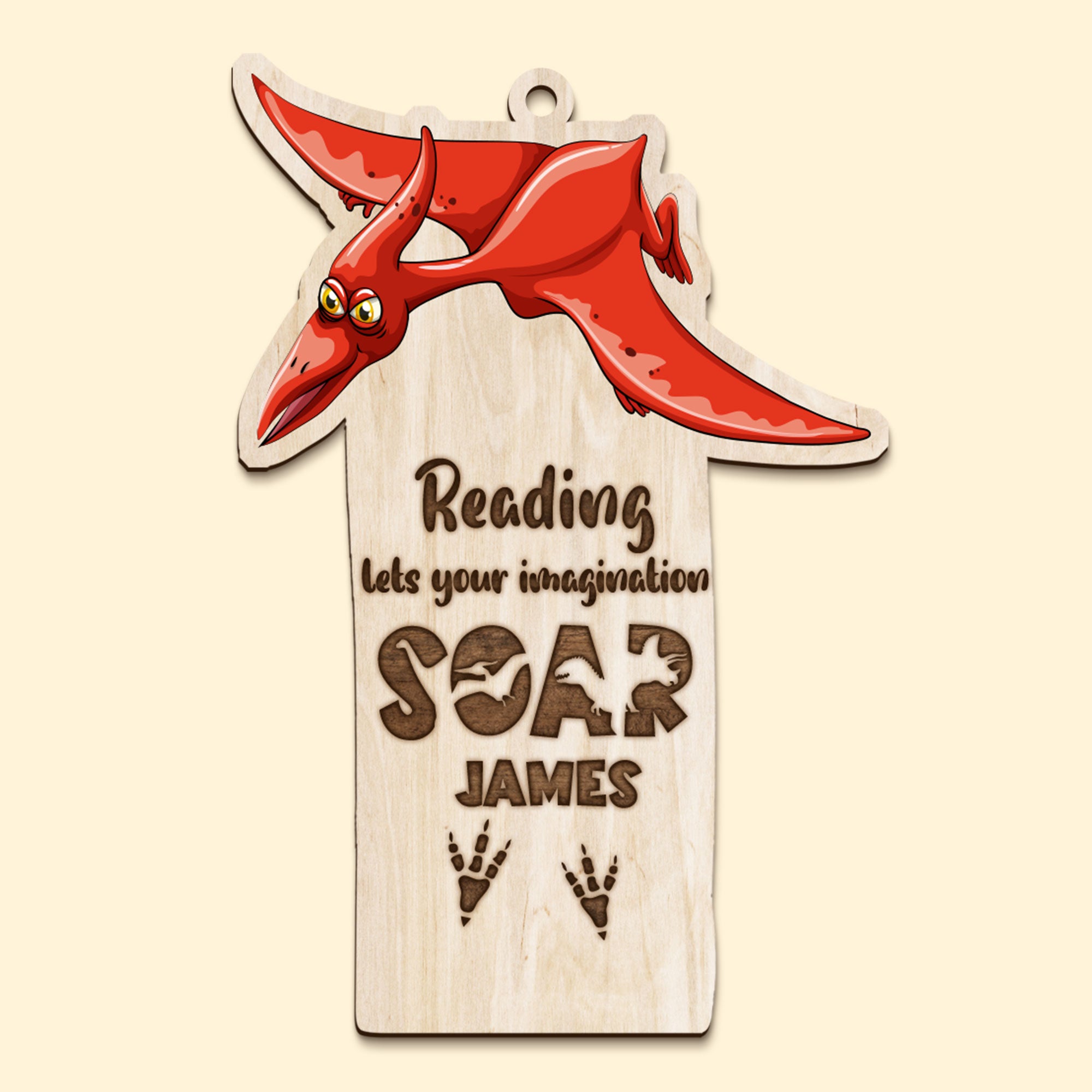 Reading Lets Your Imagination Soar Personalized Dinosaur Wooden Bookmark Gift For Book Lovers - Bookmarks - GoDuckee