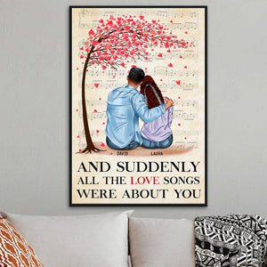 Personalized Jean Couple Poster - And Suddenly All The Love Songs Were About You - Hugging Couple - Poster & Canvas - GoDuckee