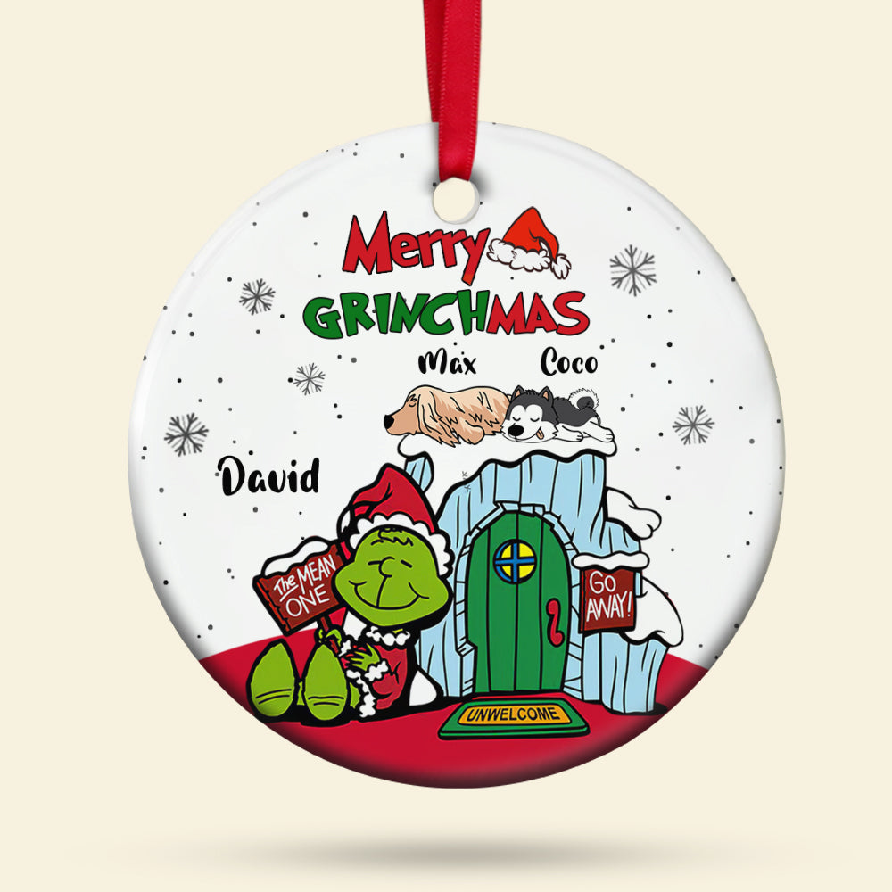 Merry Grinchmas Personalized Dog Ornament, Gift For Dog Lovers - Ornament - GoDuckee