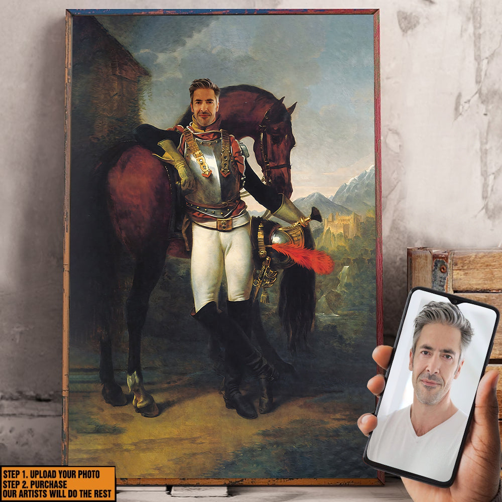 Custom Image Knight Standing Beside Horse Wall Art - Poster & Canvas - GoDuckee
