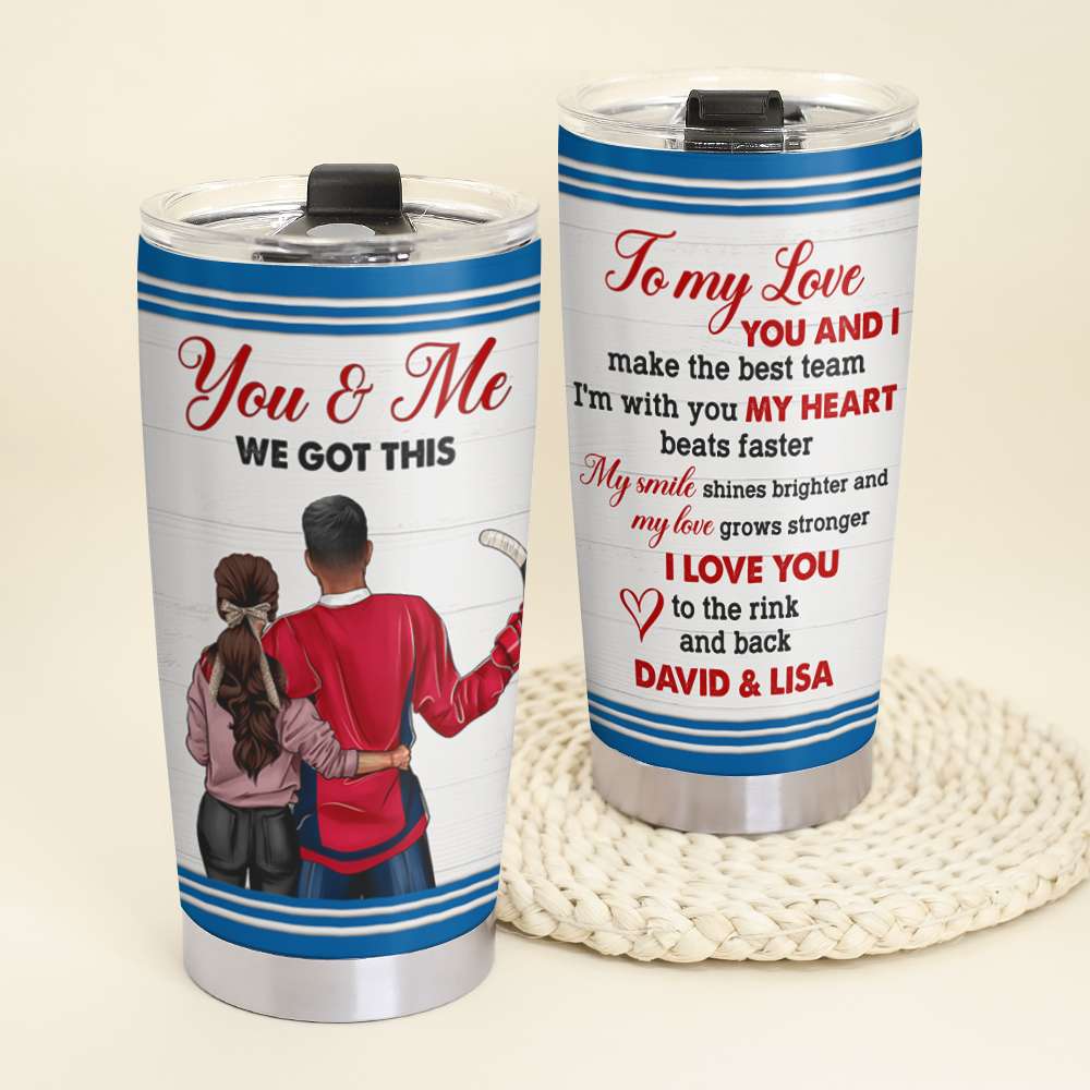 Personalized Hockey Couple Tumbler Cup - I Love You To The Rink and Back - Gift for Him/Her - Couple Shoulder to Shoulder - Tumbler Cup - GoDuckee