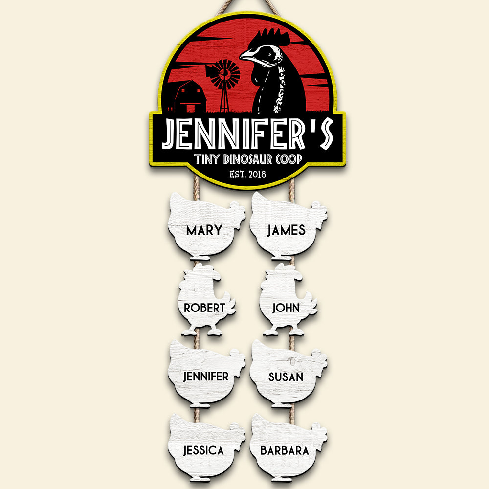 Chicken Coop Sign, Personalized Poultry Farming Wood Sign, Tiny Dinosaur Coop - Wood Sign - GoDuckee