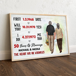 Personalized Older Couple Poster - The Heart Has No Wrinkles - Custom Years Of Marriage - Poster & Canvas - GoDuckee