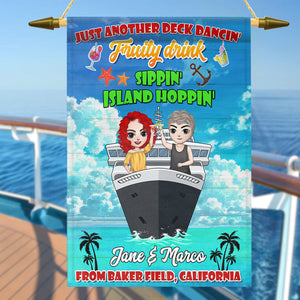 Personalized Cruising Flag Friends Drinking On Boat Just Another Deck Dancing - Flag - GoDuckee