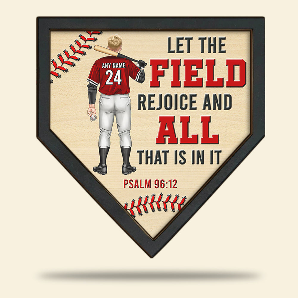 Let The Field Rejoice and All That Is In It - Personalized 3D 2-Layered Wood Art - Gift for Baseball Players - Baseball Player Back View - Wood Sign - GoDuckee