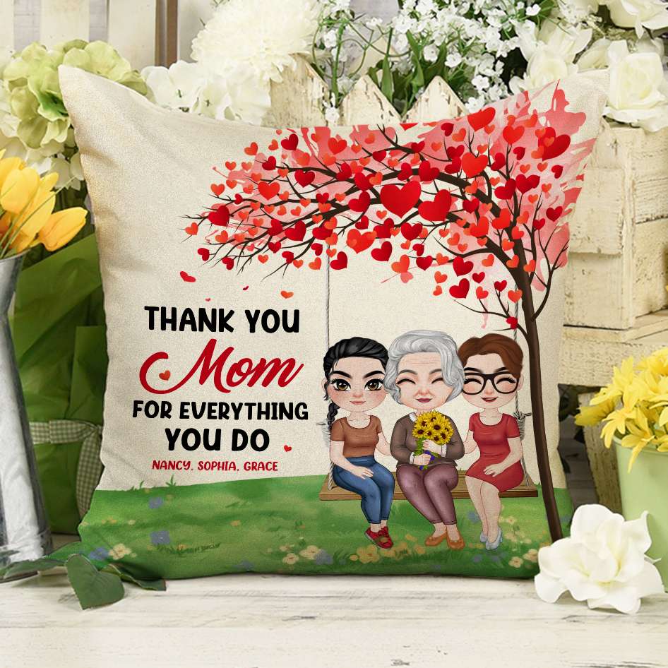 Thank You Mother's Day, Mom And Children Personalized Square Pillow - Pillow - GoDuckee