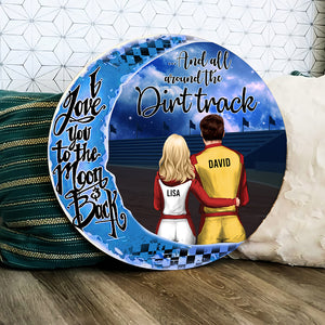Dirt Track Racing Love You To The Moon and Back - Personalized Round Wooden Sign - Gift for Couple - Couple Shoulder to Shoulder - Wood Sign - GoDuckee