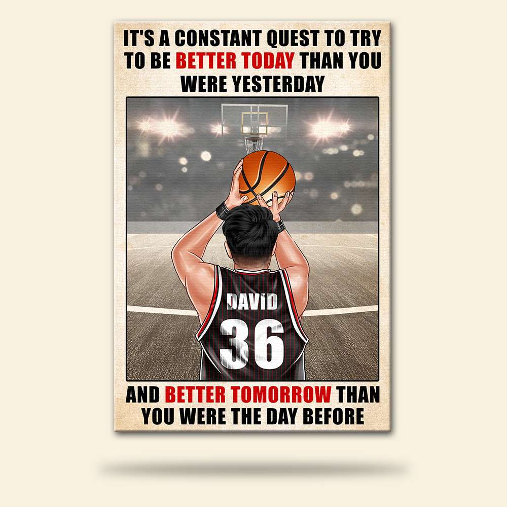 Personalized Basketball Player Poster - Try To Be Better Today - Man Holding Basketball - Poster & Canvas - GoDuckee