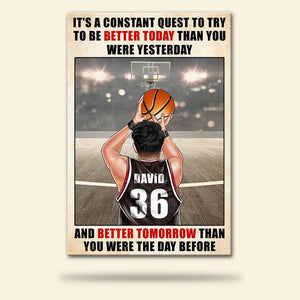 Personalized Basketball Player Poster - Try To Be Better Today - Man Holding Basketball - Poster & Canvas - GoDuckee
