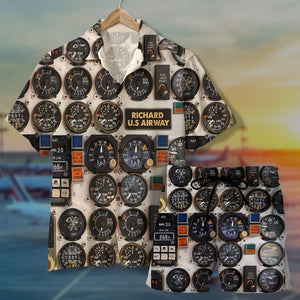 Personalized Pilot Hawaiian Shirt and Men Beach Shorts Aircraft Cockpit - Hawaiian Shirts - GoDuckee