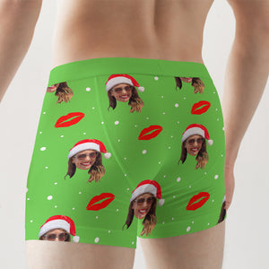 Custom Photo Men Boxer Briefs Green Santa's Hat - Boxer Briefs - GoDuckee