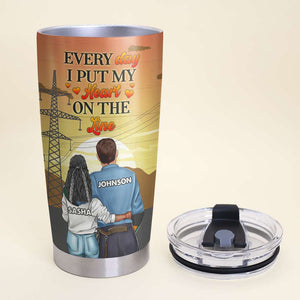 Personalized Lineman Couple Tumbler Cup - Everyday I Put My Heart On The Line - Lineman Wife, Girlfriend - Tumbler Cup - GoDuckee
