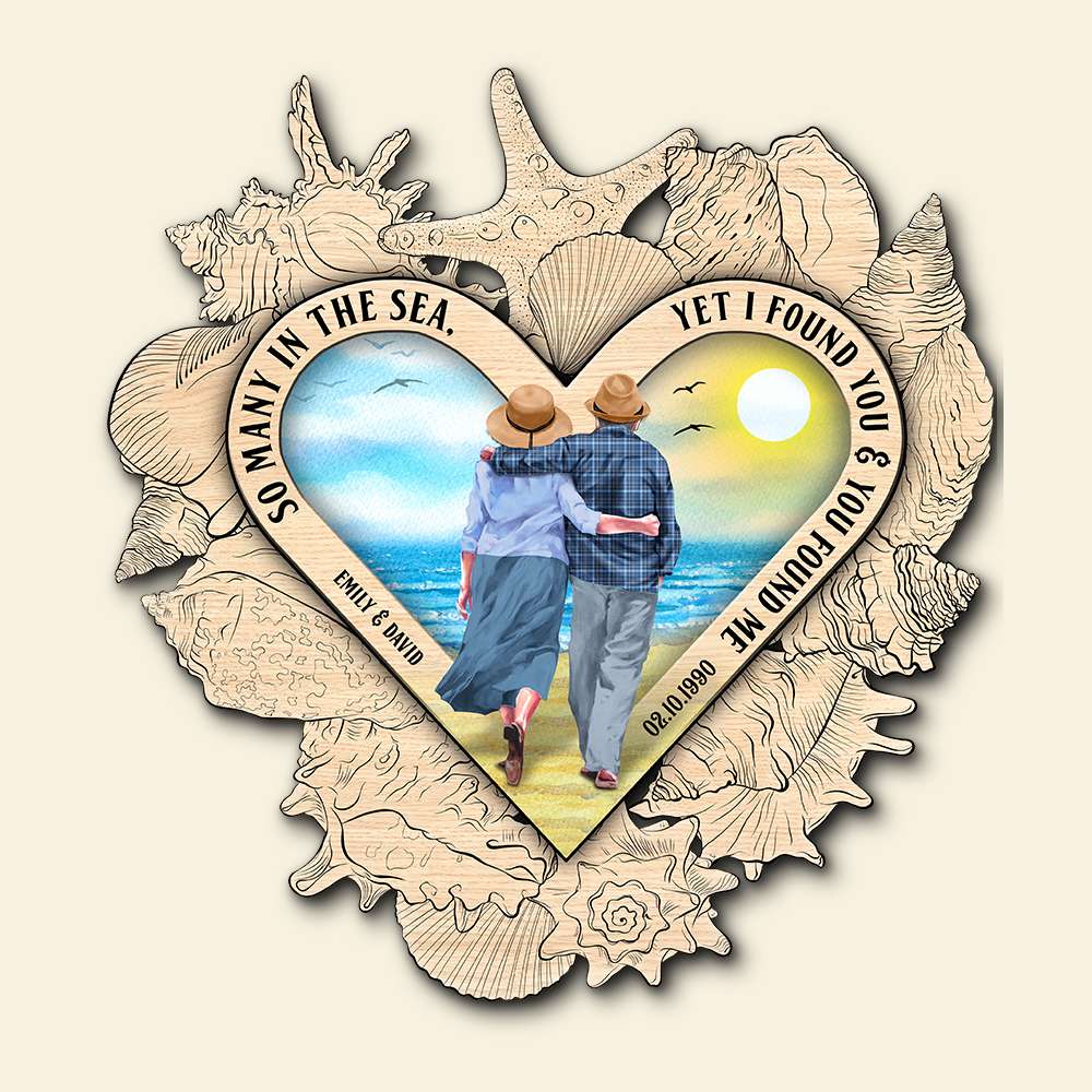 Old Couple Walking On Beach - Personalized Couple Wood Sign - You Found Me - Wood Sign - GoDuckee