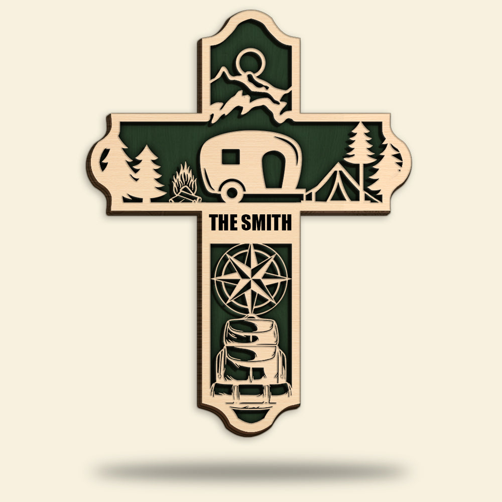 Camping Car Cross - Personalized 3D Wood Art - Gift for Campers - Wood Sign - GoDuckee