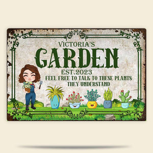 Feel Free To Talk To These Plants, Personalized Metal Sign, Gift For Gardening Girl - Metal Wall Art - GoDuckee