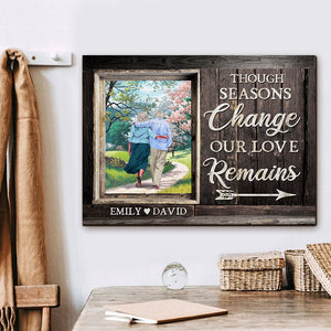 Through Seasons Change Our Love Remains Personalized Couple Wood Sign Gift For Couple - Wood Sign - GoDuckee