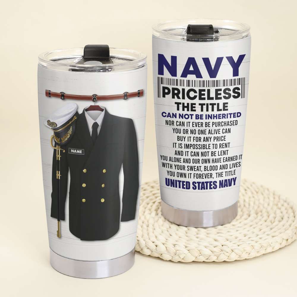 Personalized Navy Tumbler - The Title Cannot Be Inherited - Uniform On Hanger - Tumbler Cup - GoDuckee