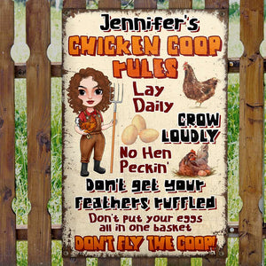 Chicken Coop Rules Personalized Country Girl Metal Sign - Metal Wall Art - GoDuckee