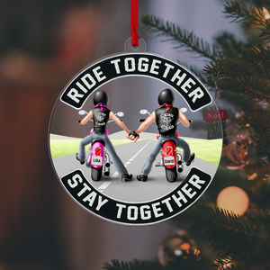 Biker Couple Ride Together Stay Together, Personalized Acrylic Ornament - Ornament - GoDuckee
