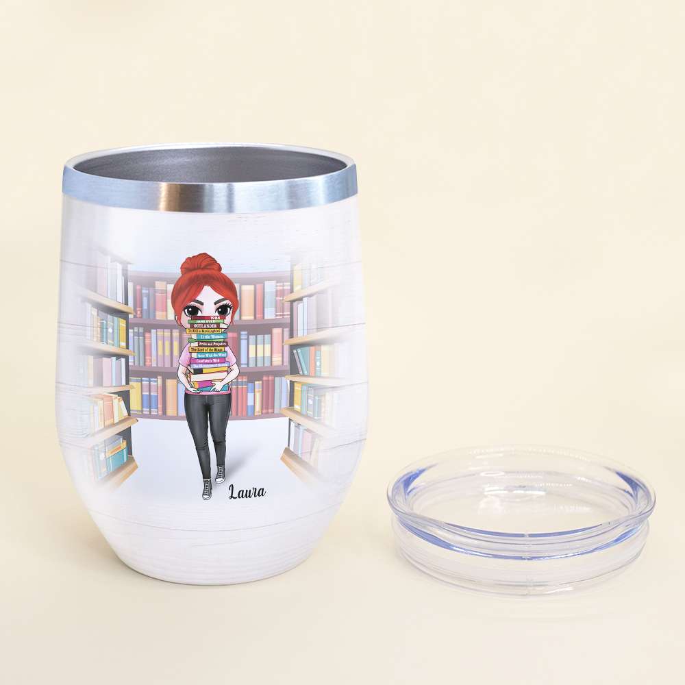 Personalized Library Girl With A Stack of Books Wine Tumbler - Paradise Will Be A Kind of Library - Wine Tumbler - GoDuckee