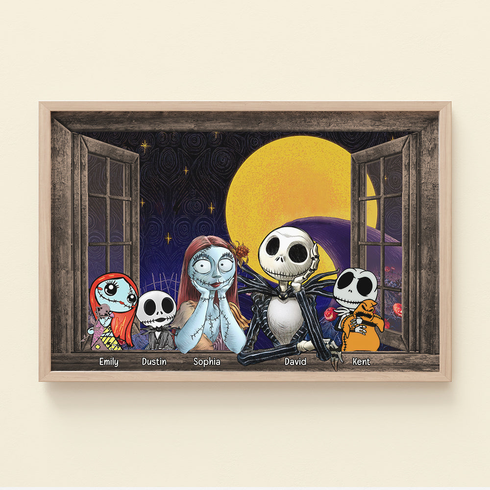 Pumpkin Family Sitting By The Window, Personalized Halloween Family Canvas Print - Poster & Canvas - GoDuckee